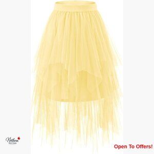 Polyester Tulle Skirt with Elastic Waist Asymmetrical A-Line Design